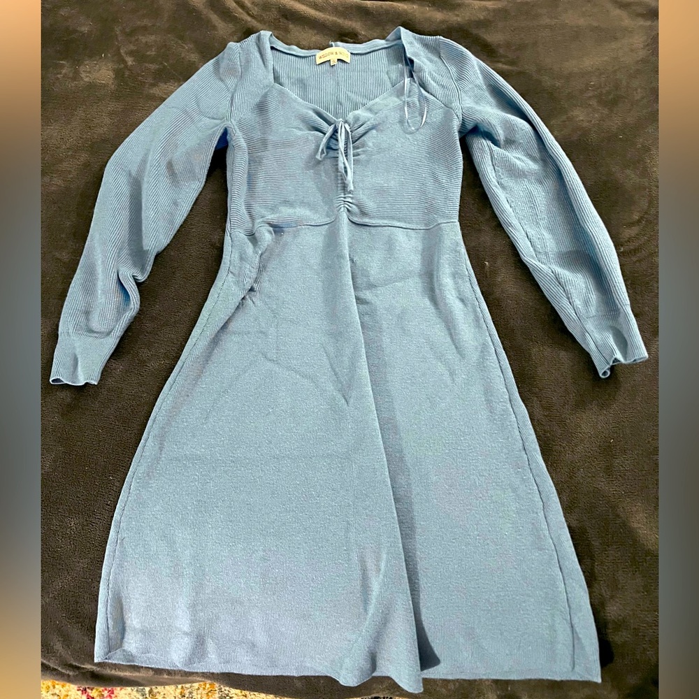 Baby blue long sleeve sweater dress